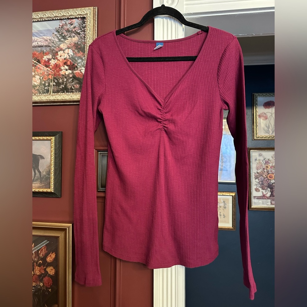 Women's Magenta Ribbed Long Sleeve Top Old Navy Large Tall